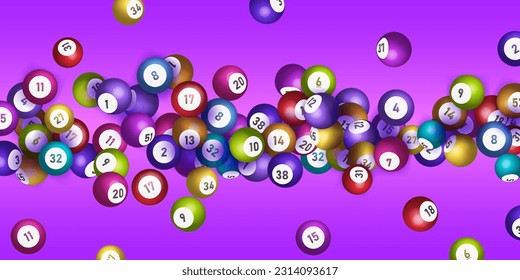 Bolas de lotería de bingo, loto y keno con números. Afiche de la victoria del juego de juego de keno realista con el concepto de vectores de robo de tarjetas