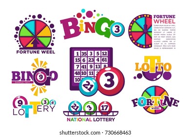 Bingo lotto or national lottery logo templates set.