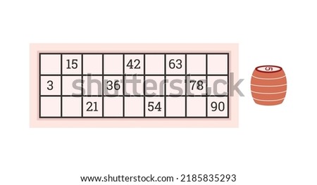 Bingo lotto retro board game with wooden keg flat style, vector illustration isolated on white background. Gambling and tabletop elements, entertainment, playing