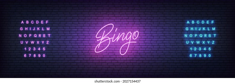 Bingo neon template. Glowing neon lettering Bingo