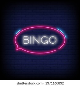 Bingo Neon text with a Brick Wall Background Vector design template  modern trend design  night neon signboard  night bright advertising  light banner  light art. Vector