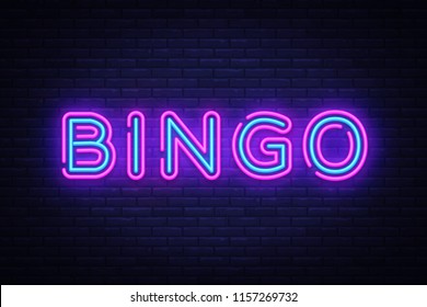 Bingo Neon text Vector. Lottery neon sign, design template, modern trend design, night neon signboard, night bright advertising, light banner, light art. Vector illustration