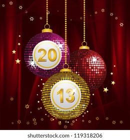 bingo new year baubles on a red silk background