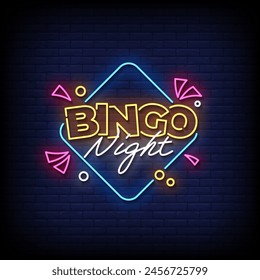 bingo night neon Sign on brick wall background 