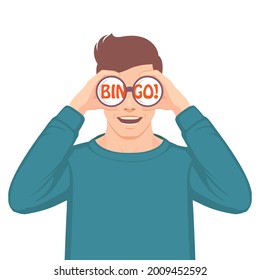 Bingo, opportunity concept, vector illustration,man looking through binoculars