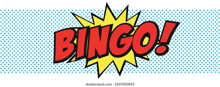 Bingo! pictogram with burst on background of large halftone dots