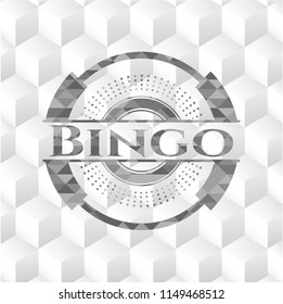Bingo realistic grey emblem with cube white background