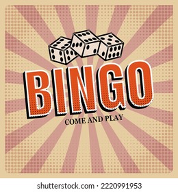 Cartel retro de Bingo, cómic, dados. Vintage de ilustración vectorial