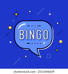 Burbuja de discurso de bingo en un esquema de color de estilo de ilustración de diseño plano azul