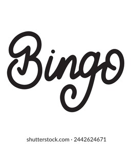 Bingo text black color isolated on transparent background. Hand drawn vector art.