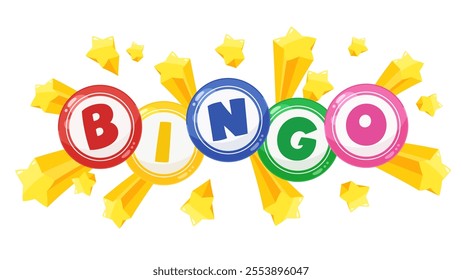 Bingo title and popping out stars background illustration