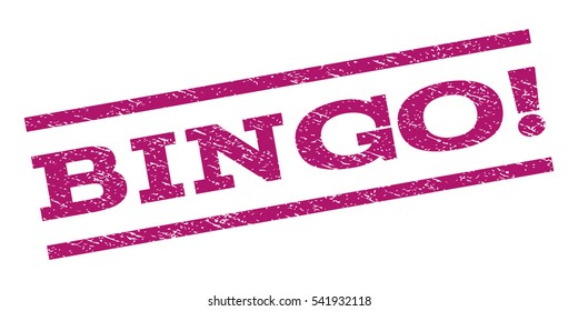 Bingo! watermark stamp. Text tag between parallel lines with grunge design style. Rubber seal stamp with dust texture. Vector color ink imprint on a white background.