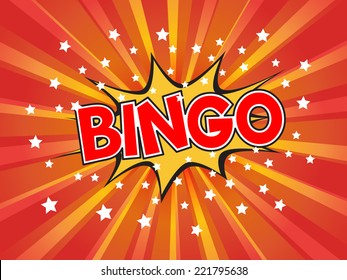 Bingo, wording in comic speech bubble on burst background, EPS10 Vector Illustration
