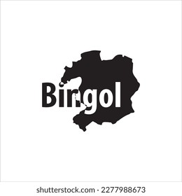 Mapa de Bingol y diseño de letras negras sobre fondo blanco