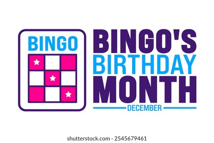 Fundo de Aniversário do Bingo, banner ou modelo de design de cartaz. observado todos os anos em dezembro. Conceito de férias. Use para qualquer modelo, cartão, cartaz, cartaz, modelo.