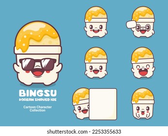 caricatura de bingsu. ilustración vectorial de postre coreano con diferentes expresiones