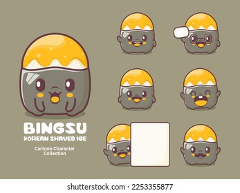 bingsu cartoon. korean dessert vector illustration with different expressions