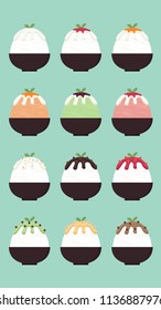 Bingsu cartoon set vector. menu. free space for text. wallpaper. label.