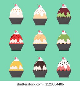 Bingsu cartoon set. vector. wallpaper.