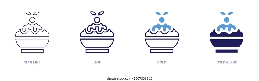 Icono de Bingsu en 4 estilos diferentes. Línea delgada, línea, negrita y línea negrita. Estilo duotono. Trazo editable.