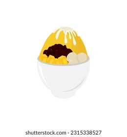 Bingsu Mango Illustration Logo With Additional Fresh Mango Fruit Topping