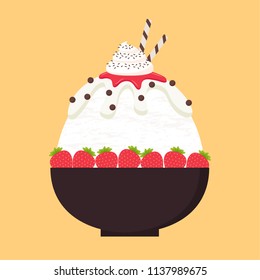 Bingsu strawberry cartoon vector. free space for text. wallpaper. background.