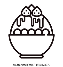 Bingsu strawberry vector illustration in line stroke design