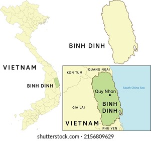 Binh Dinh province location on map of Vietnam. Capital city is Quy Nhon