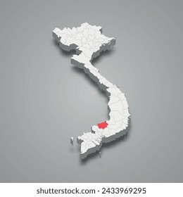 Binh Phuoc region highlighted in red on a grey Vietnam 3d map