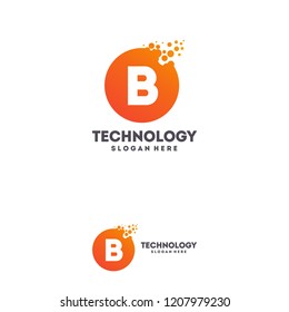 B-initial Circle Tech Logo Desigens, Letter-B Pixel Circle Logo 