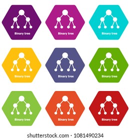 Binnary tree icons 9 set coloful isolated on white for web