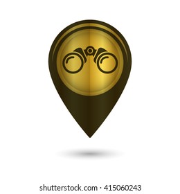Binocular - black vector icon;  golden map pointer