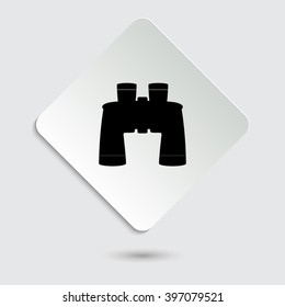 Binocular - black vector icon  on a paper button