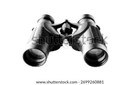 Binocular Collage Isolated Element at the White Background. Spy telescope isolated on white for discovery concepts and strategy bg..