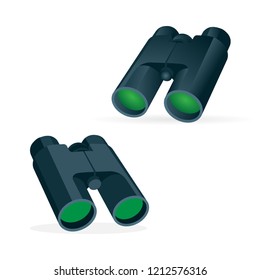 Binocular. Binocular flat and realistic vector illustrations set.