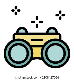 Icono de gafas binoculares. Esbozo gafas binoculares vectorial color plano aislado