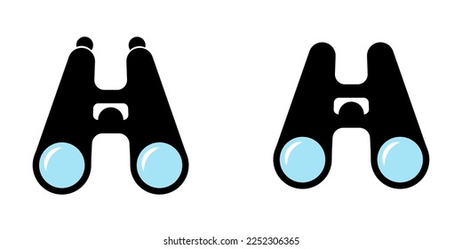 Gran ilustración binocular sobre fondo blanco para el diseño. Conjunto de iconos vectores de binocular.