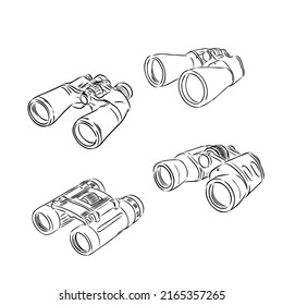 Binokular. Binokulare, handgezeichnete Vektorgrafik. Zeichensymbol für eine Doppelskizze.