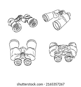 Binokular. Binokulare, handgezeichnete Vektorgrafik. Zeichensymbol für eine Doppelskizze.