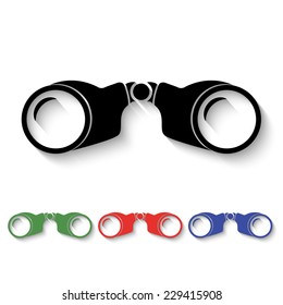 binocular icon - black and colored (green, red, blue) illustration with shadow