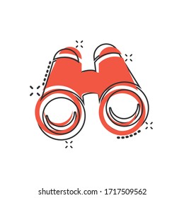 Binocular icon in comic style. Search cartoon vector illustration on white isolated background. Zoom splash effect business concept.