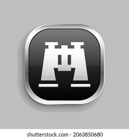 binocular icon design. Glossy Button style rounded rectangle isolated on gray background.. Vector illustration