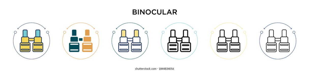 Binocular icon in filled, thin line, outline and stroke style. Vector illustration of two colored and black binocular vector icons designs can be used for mobile, ui, web