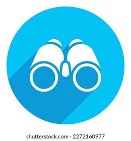 Icono binocular. icono plano. diseño de sombra larga. fondo azul.