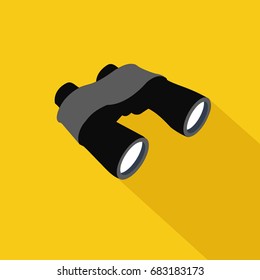 Binocular icon in flat style with long shadow, isolated vector illustration on yellow transparent background