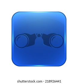 Binocular icon - glossy blue button