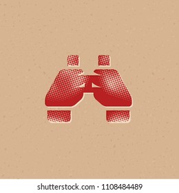 Binocular icon in halftone style. Grunge background vector illustration.