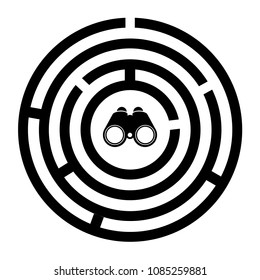 Binocular icon and labyrinth. Vector illustration