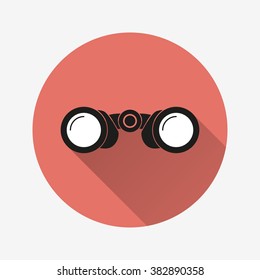Binocular  icon with long shadow, flat design. Vector illustration.