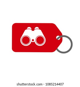 binocular icon and red price label, vector illustration